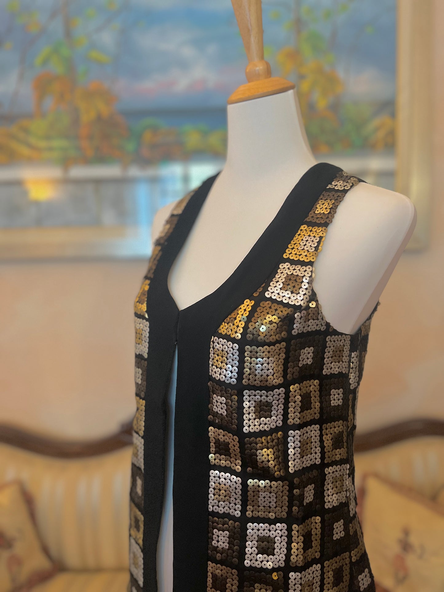 Gilet sartoriale con paillettes - motivo Damier