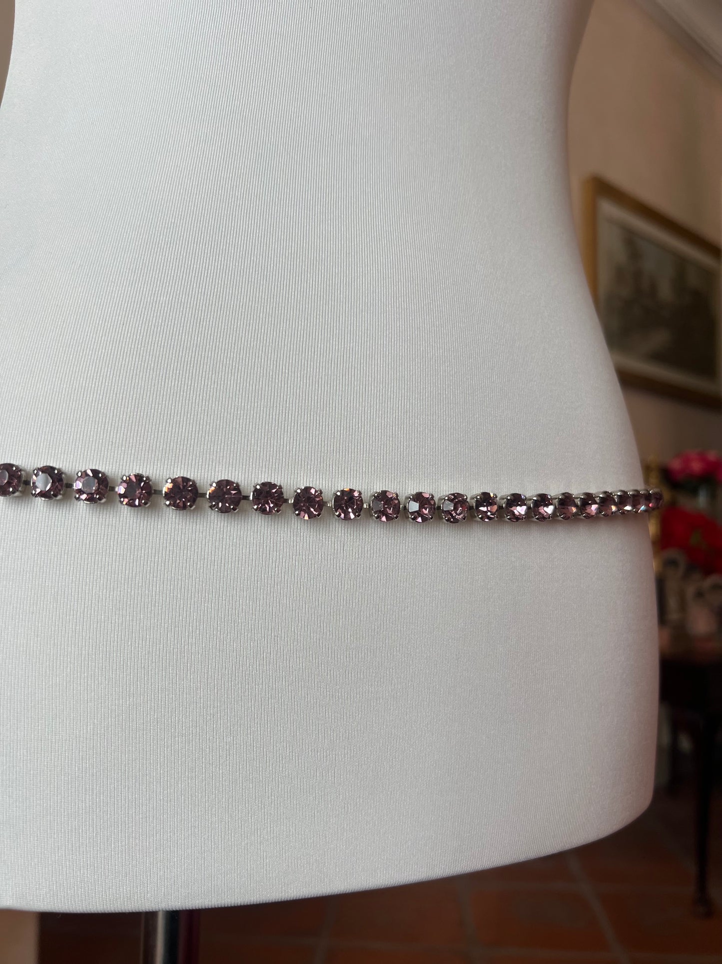 Cintura strass rosa e argento